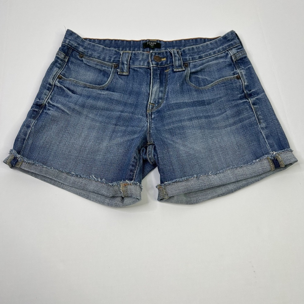 J. Crew Denim Shorts Women's 2 Medium Wash Blue Cut Off Raw Fringe Hem Stretch
